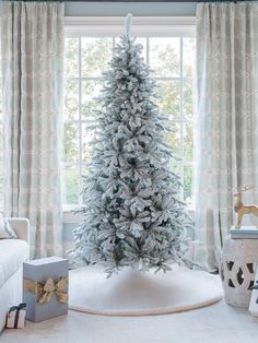 King of Christmas 9' Queen Flock® Slim Artificial Christmas Tree Unlit Slim Artificial Christmas Trees, Fresh Snowfall, Snow Flock, Flocked Trees, Warm White Led Lights, Flocked Christmas Trees, Metal Tree, Hallmark Christmas, Tree Shapes