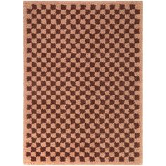 a brown and white checkered rug on a white background with an area rug in the middle