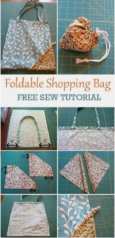 the foldable shopping bag is shown with instructions to sew it and how to make it