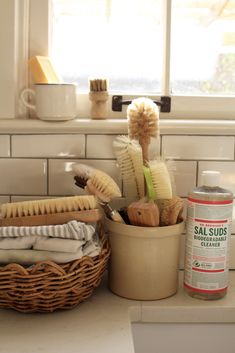 the kitchen counter is clean and ready to be used