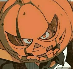 a cartoon pumpkin with an evil face on it's head