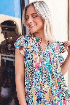 Multicolor Abstract Print Tie V Neck Peplum Blouse Chic Multicolor Print V-neck Blouse, Chic Summer Tops With Vibrant Print, Chic Summer Top With Vibrant Print, Chic Tops With Vibrant Print For Summer, Green Colorful Pattern Blouse For Spring, Spring Green Blouse With Colorful Pattern, Green Blouse With Colorful Pattern For Spring, Trendy Sleeveless Blouse For Spring, Green Vibrant Print Summer Blouse