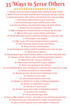 the 25 ways to serve others poster with instructions for how to serve others in order