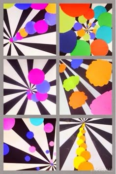 four different pictures with circles and dots on them