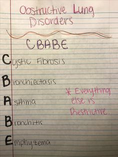 a piece of paper with writing on it that says obstrutive lung disorgantors