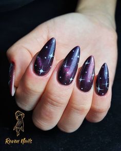 Galaxy Nail Designs, Nails Galaxy, Galaxy Nail, Galaxy Nail Art, Long Fingernails, Nail Goals, Galaxy Nails, Pearl Nails, Bright Nails