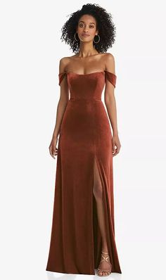 Off-the-shoulder Flounce Sleeve Velvet Maxi Bridesmaid Dress In Auburn Moon | The Dessy Group Fall Bridesmaids, Fall Bridesmaid Dresses, Velvet Bridesmaid Dresses, Velvet Maxi Dress, Velvet Maxi, Velvet Gown, Maxi Bridesmaid Dresses, Bridesmaid Dress Colors, Infinity Dress