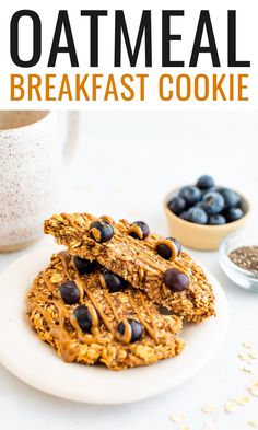 oatmeal breakfast cookies on a plate with blueberries