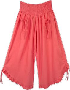 Solid Color Drawstring Harem Pants For Summer, Pink Summer Harem Pants For Vacation, Casual Capri Length Harem Pants For Spring, Spring Casual Capri-length Harem Pants, Casual Spring Capri-length Harem Pants, Pink Harem Pants With Elastic Waistband For Spring, Summer Drawstring Wide-leg Harem Pants, Casual Summer Capris With Drawstring, Casual Capri Length Wide Leg Pants For Spring