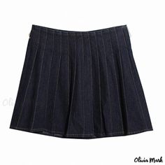 Olivia Mark - Stylish High-Waisted Denim Skirt: A Ruffled Pleated Mini Skirt for Fashionable Outfit Pairings Pleated Denim Skirt, High Waisted Denim Skirt, Lace Midi Skirt, Effortless Outfit, Knit Midi Skirt, Fashionable Outfits, Half Skirt, Denim Midi Skirt, Pleated Midi Skirt