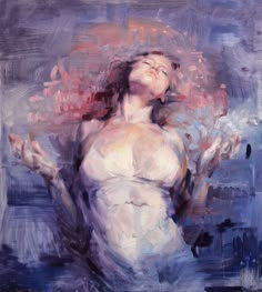 a painting of a naked woman with her hands in the air