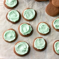 there are many cookies with frosting on the table next to a teddy bear and stuffed animal