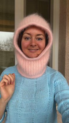 Winter Knitted Bonnet, Warm Bonnet For Cold Weather, One Size, Warm Bonnet For Cold Weather, One Size Fits All, Cozy Full Face Warm Hat, Cozy Winter Bonnet, Cozy Winter Bonnet One Size, Pink Full Face Balaclava For Winter, Pink One-size Bonnet For Winter, Pink Winter Bonnet One Size