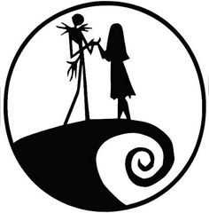 the silhouettes of two people holding hands in front of a swirly black and white background