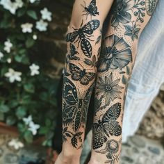 Dazzling Sleeve Tattoo Tattoo Files Black Floral Tattoo Sleeve, Thick Flower Tattoo, Green And Black Tattoo, Black Out Sleeve Tattoo, Fern Arm Tattoo, Carnivorous Plant Tattoo, Plant Sleeve Tattoo, Tattoo Sizes, Electric Tattoo