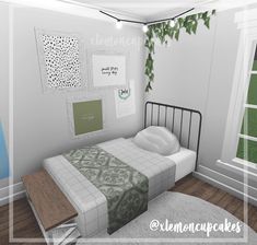 a bed sitting in a bedroom next to a window