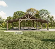 a gazebo sitting on top of a lush green field