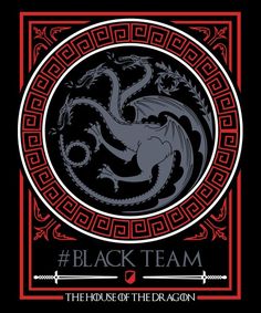 the house of the dragon logo on a black background with red and white border around it