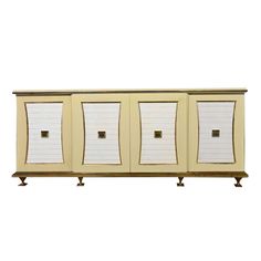 a sideboard with three doors and two drawers on each side, one door open