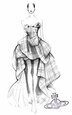 a drawing of a woman wearing a dress with a high low neckline and layered layers