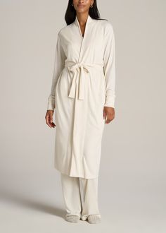 American-Tall-Women-Waffle-Lounge-Robe-White-Alyssum-front Home Robe Women, Chic Long Robe For Loungewear, Chic Long Loungewear Robe, Long Loungewear Robe With Tie Waist, Long Robe With Tie Waist For Loungewear, Chic Robe With Tie Waist For Loungewear, Chic Long Sleeve Loungewear Robe, Comfortable Long Spring Sleepwear, Long Sleepwear For Spring Relaxation