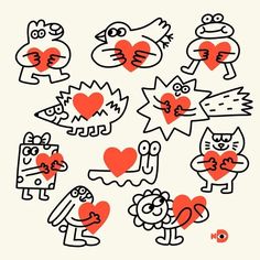 an image of cats and dogs with hearts