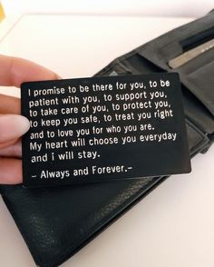 a person is holding a card with a poem on it that says, i promise to be there for you, to be patient with you, to support you, to protect you, to take care of you, to protect you, to protect you, to protect you, to