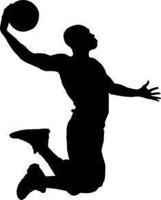 a silhouette of a basketball player jumping to dunk the ball with his legs in the air