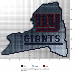 a cross stitch map of the state of new york, with the word ny giants on it