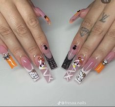 Acrylic Nails Toes, Spooky Kitty, Nails Toes, Bride Quotes, Halloween Acrylic Nails, Hello Kitty Nails, Short Square Acrylic Nails, Long Acrylic Nails Coffin