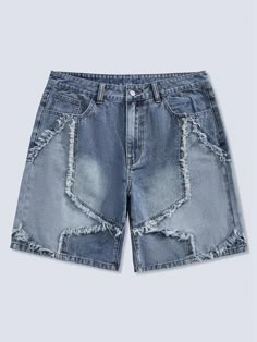 Men's Frayed Hem Denim Shorts With Pockets Blue    Denim Plain Wide Leg Non-Stretch  Men Clothing, size features are:Bust: ,Length: ,Sleeve Length: Shorts Outfits For Men, Dread Hairstyles For Men, Jeans For Boys, Jean Short Outfits, Denim Pants Fashion, Mens Shorts Outfits, Mens Jean Shorts, Mens Denim Shorts, Bermuda Jeans