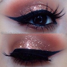 Makeup Repair, Glitter Makeup Tutorial, Makeup Names, Makeup Dark, Rose Gold Eyeshadow, Revolution Eyeshadow, Brown Liner, Yellow Eyeshadow