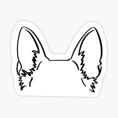 a black and white drawing of a dog's face with ears sticking out sticker