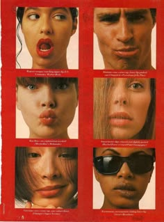 an advertisement for sunglasses with different images of women's faces and their mouths, from the 1960s