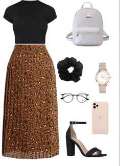 Shirts With Skirts Outfit, Modest Outfits With Heels, Sunday Church Outfit Summer Classy, Black Strappy Heels Outfit, Skirt And T Shirt Outfit, Spring Dresses For Work, Cute Dresses For Church, Shirt Skirt Outfit, Black Scrunchie