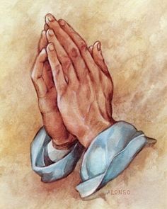 a painting of two hands folded in prayer