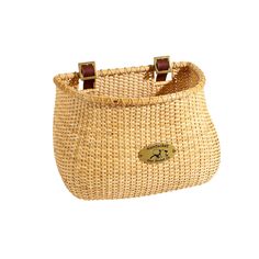 a woven basket with two handles on it