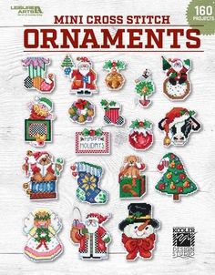 the cross stitch ornament book features christmas decorations and santa's stocking