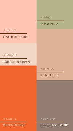 the color scheme for an orange, pink and green palette is shown in different shades