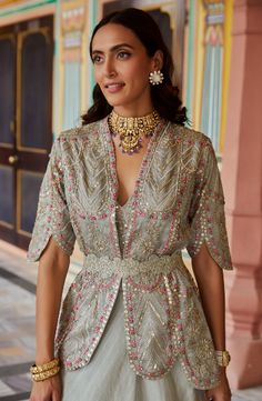 Explore lehengas, saris and jackets in romantic tones like sea blue, dusty rose and ash with intricate zardozi work, metallic bead work, French knots and multi-colored thread work. A collection of soft pastels for the bride, that encompases all her wedding dreams coming true. Bead Work, Hand Embroidery