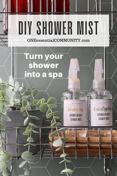 DIY aromatherapy shower mist spray -- easy way to use essential oils to turn shower into spa oasis. Much easier to make and use than shower steamers! a few spritzes of shower mist into a steamy shower can help you wake up, relieve stress, lift your mood, or ease congestion.  free printable labels and 34 shower mist recipes. {eucalyptus shower mist spray, essential oil recipe, self care, DIY shower spray, doTERRA, Young Living, Plant Therapy} Diy Shower Mist, Eucalyptus Spray Diy, Essential Oils In Shower For Congestion, Shower Aromatherapy Diy, Shower Spray Essential Oil, Shower Oil Diy, Shower Essential Oils, Essential Oil Shower Spray, Shower Oil Recipe