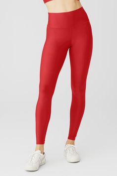 7/8 High-Waist Airlift Legging - Fog | Alo Yoga Celestial Blue, Red Leggings, Cute Bras, Red Fits, Stretchy Pants, Red Sneakers, Black High Waist, Ankle Leggings, Striped Leggings