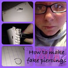 a collage of photos with the words how to make fake piercings