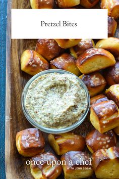 pretzel bites with dip in the middle