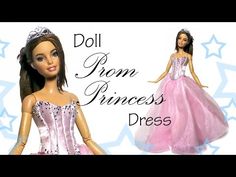 a barbie doll wearing a pink dress and tiara with stars in the background that says doll prom princess