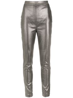 silver-tone metallic effect stretch-design elasticated waistband elasticated cuffs Outfits With Leggings, Online Shopping Clothes, High Waisted Leggings, Womens Bottoms, Fashion Branding, Silver Tone, Top Brands, Sweatpants, High Waisted