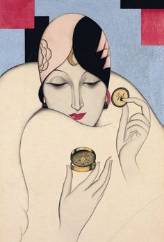 a woman with her eyes closed holding a coin and looking at the viewer's eye