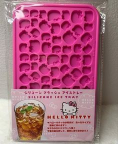 hello kitty ice tray in pink plastic with an image of the hello kitty on it