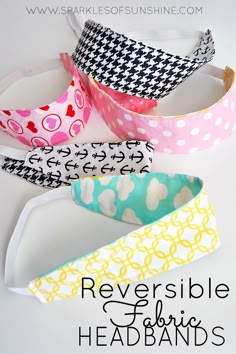 four different types of headbands with the words reversible fabric on them