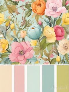 the color scheme is in pastel tones with different flowers